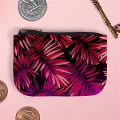 Pink tropical leaves Mini Coin Purse