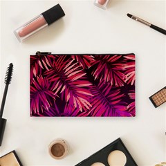 Pink tropical leaves Cosmetic Bag (Small)