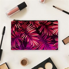 Pink tropical leaves Cosmetic Bag (Medium)