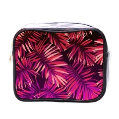 Pink tropical leaves Mini Toiletries Bag (One Side)