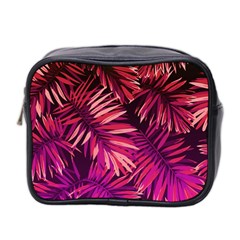 Pink tropical leaves Mini Toiletries Bag (Two Sides)