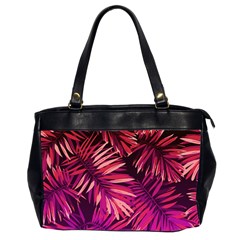 Pink tropical leaves Oversize Office Handbag (2 Sides)