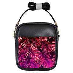 Pink tropical leaves Girls Sling Bag