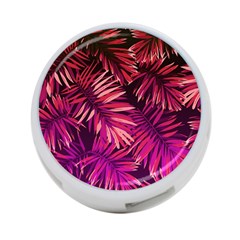 Pink tropical leaves 4-Port USB Hub (One Side)