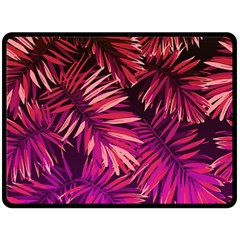 Pink tropical leaves Fleece Blanket (Large) 