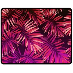 Pink tropical leaves Fleece Blanket (Medium) 