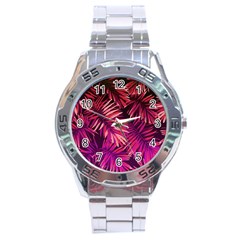 Pink tropical leaves Stainless Steel Analogue Watch