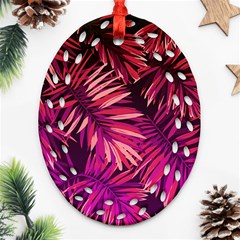 Pink tropical leaves Oval Filigree Ornament (Two Sides)