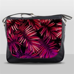 Pink tropical leaves Messenger Bag