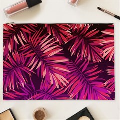 Pink tropical leaves Cosmetic Bag (XXL)