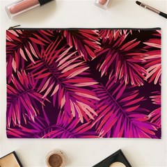 Pink tropical leaves Cosmetic Bag (XXXL)