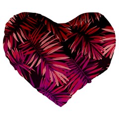 Pink tropical leaves Large 19  Premium Heart Shape Cushions