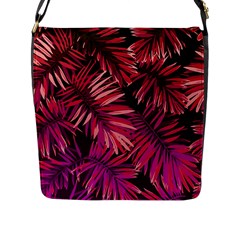 Pink tropical leaves Flap Closure Messenger Bag (L)