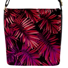 Pink tropical leaves Flap Closure Messenger Bag (S)