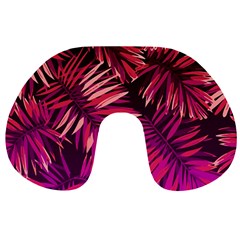 Pink tropical leaves Travel Neck Pillows