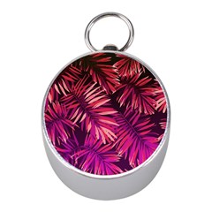 Pink tropical leaves Mini Silver Compasses