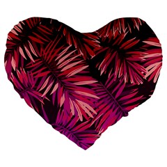 Pink tropical leaves Large 19  Premium Flano Heart Shape Cushions