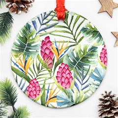 Tropical leaves and flowers Ornament (Round)