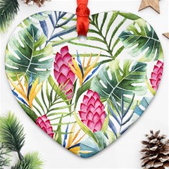 Tropical leaves and flowers Ornament (Heart)