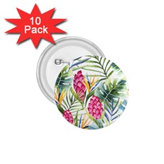 Tropical leaves and flowers 1.75  Buttons (10 pack)