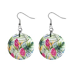 Tropical leaves and flowers Mini Button Earrings