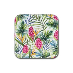 Tropical leaves and flowers Rubber Coaster (Square) 