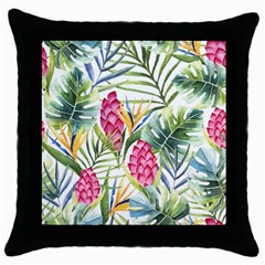 Tropical leaves and flowers Throw Pillow Case (Black)