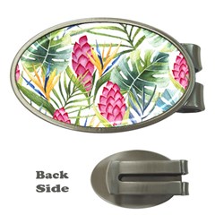 Tropical leaves and flowers Money Clips (Oval) 