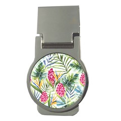 Tropical leaves and flowers Money Clips (Round) 