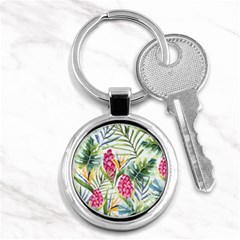 Tropical leaves and flowers Key Chains (Round) 