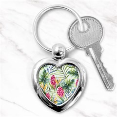 Tropical leaves and flowers Key Chains (Heart) 