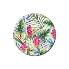 Tropical leaves and flowers Rubber Coaster (Round) 