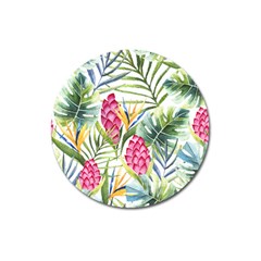 Tropical leaves and flowers Magnet 3  (Round)