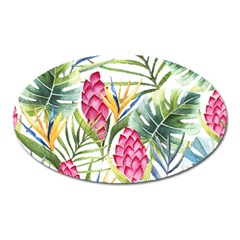 Tropical leaves and flowers Oval Magnet