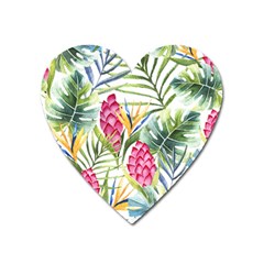 Tropical leaves and flowers Heart Magnet