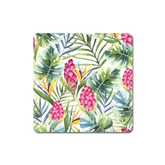 Tropical leaves and flowers Square Magnet