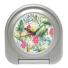 Tropical leaves and flowers Travel Alarm Clock