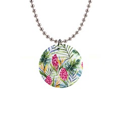 Tropical leaves and flowers 1  Button Necklace