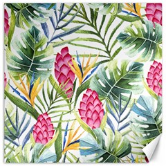 Tropical leaves and flowers Canvas 12  x 12 