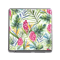 Tropical leaves and flowers Memory Card Reader (Square 5 Slot)