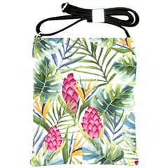 Tropical leaves and flowers Shoulder Sling Bag