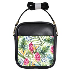 Tropical leaves and flowers Girls Sling Bag