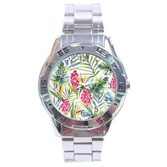 Tropical leaves and flowers Stainless Steel Analogue Watch