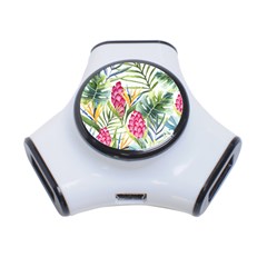 Tropical leaves and flowers 3-Port USB Hub