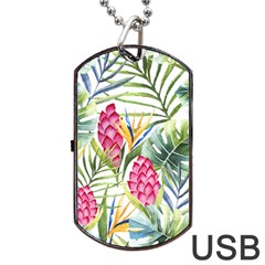 Tropical leaves and flowers Dog Tag USB Flash (One Side)