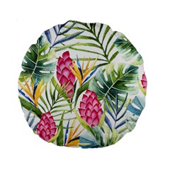 Tropical leaves and flowers Standard 15  Premium Round Cushions