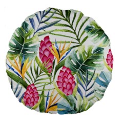 Tropical leaves and flowers Large 18  Premium Round Cushions