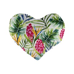 Tropical leaves and flowers Standard 16  Premium Heart Shape Cushions