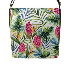 Tropical leaves and flowers Flap Closure Messenger Bag (L)