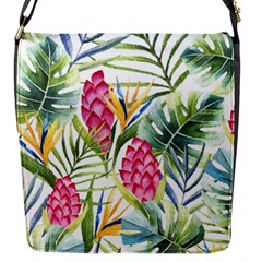 Tropical leaves and flowers Flap Closure Messenger Bag (S)